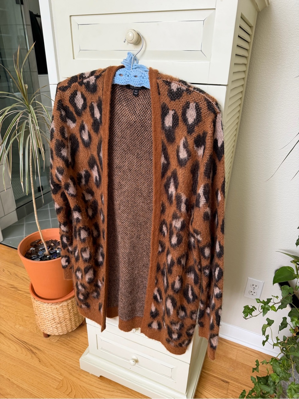 Wildfox Rust Brown Leopard Print Open Cardigan